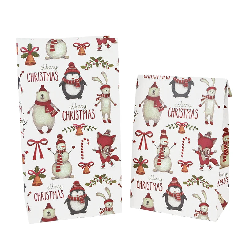10pcs Kraft Paper Christmas Gift Bags – Santa & Snowman Holiday Gift Bags Babs