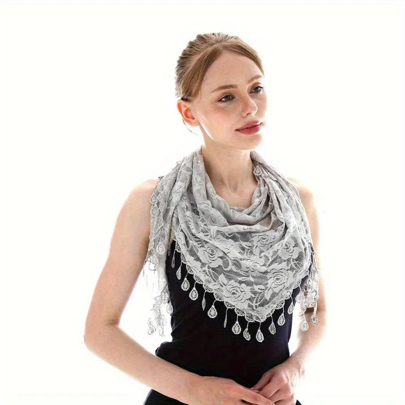 Embroidered Mantilla Lace Veil Church Prayer Shawl Scarf Lace Veil Shawl Babs