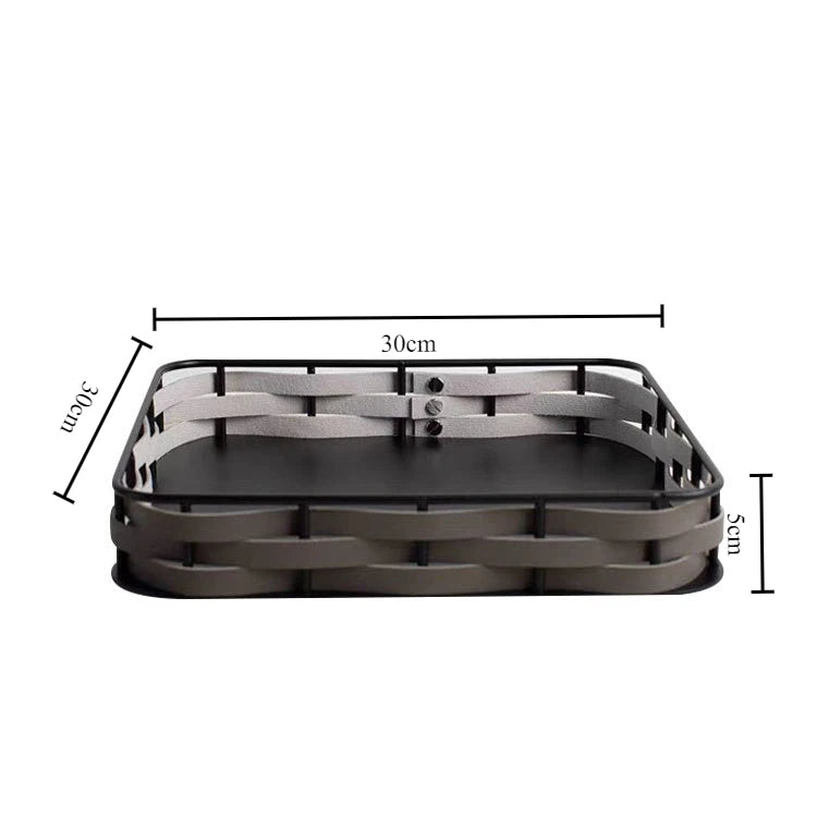 Light Luxury Metal & Leather Storage Tray | Modern Home Décor Decorative Storage Tray Babs Square-Grey