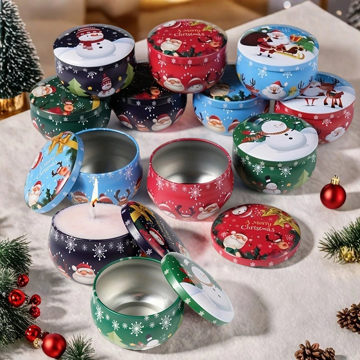 Round Christmas Tinplate Tins with Lids – DIY Candle Making Candle Making Tins Babs