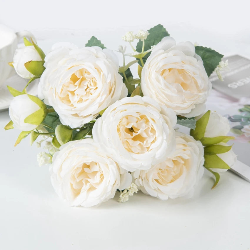 Silk Peony Artificial Flowers – Wedding & Home Decor Artificial Silk Flowers Babs WHITE 3 pcs