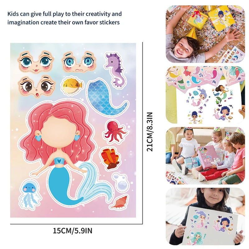 Mermaid DIY Face Sticker Puzzle – Kids Birthday Party Game Kids Sticker Puzzle Babs