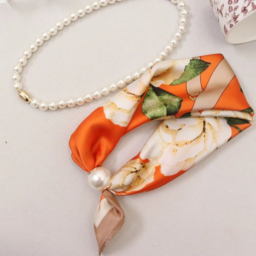 Layered Scarf Necklace with Pearl Chain – Boho Bandana Style Scarf Necklace Babs