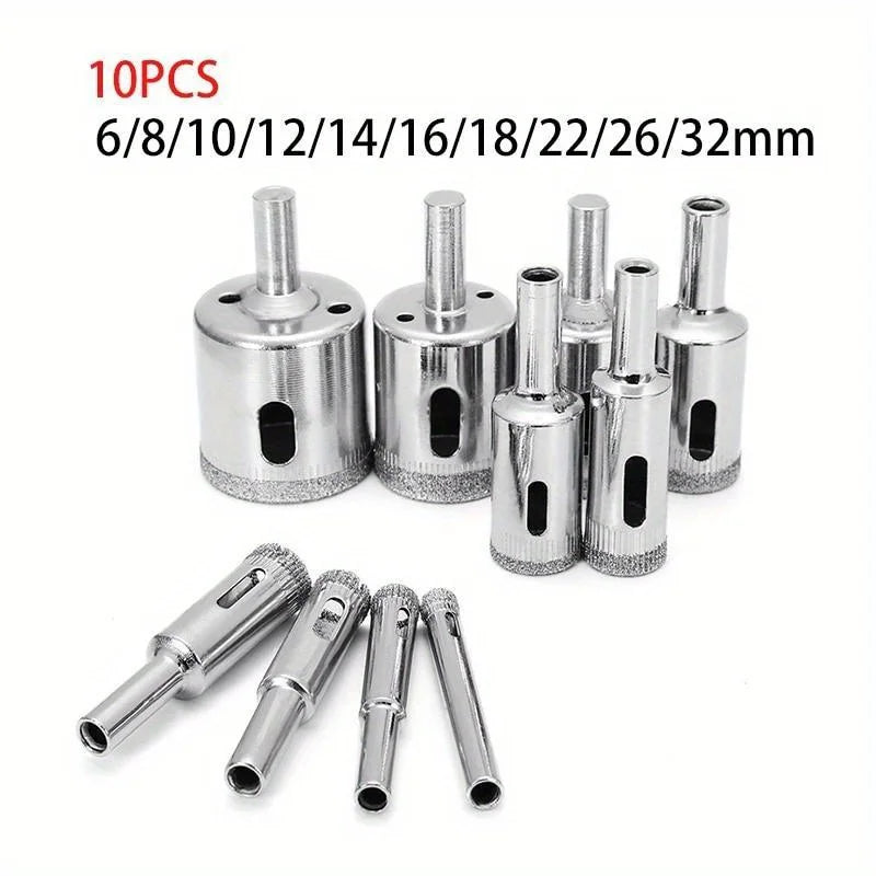 10-Pc Diamond Drill Bit Set 6–32mm | Glass Tile Marble Granite Diamond Drill Bit Set Babs 10pcs set