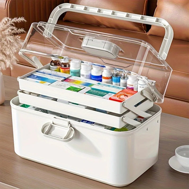 3-Tier Portable Medicine Organizer with Leather Handle Medicine Organizer Babs