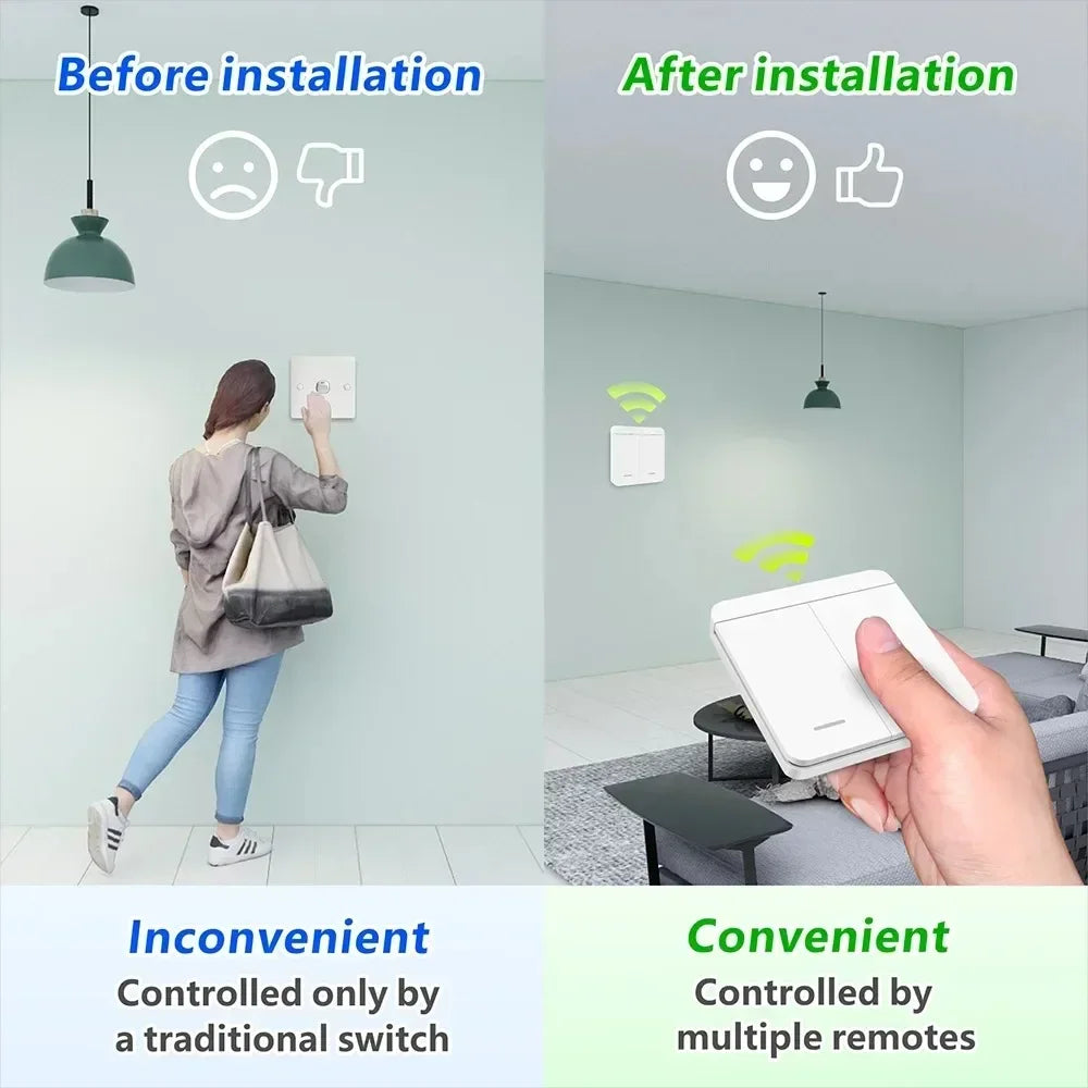 RF 433MHz Wireless Light Switch 1/2 Gang Smart Wall Switch Wireless RF Switch Babs