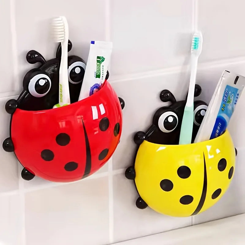 2pcs Ladybug Wall-Mounted Toothbrush Holder | No-Drill Organizer Toothbrush Holder Babs