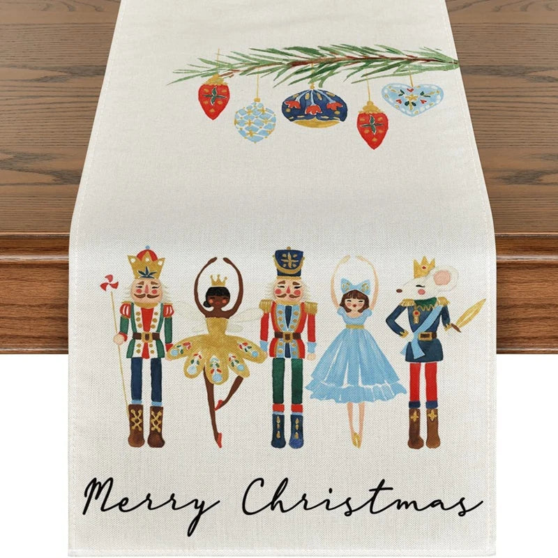 Linen Christmas Table Runner – Snowman & Xmas Tree, 72x13" Christmas Table Runner Babs 3 183x33cm