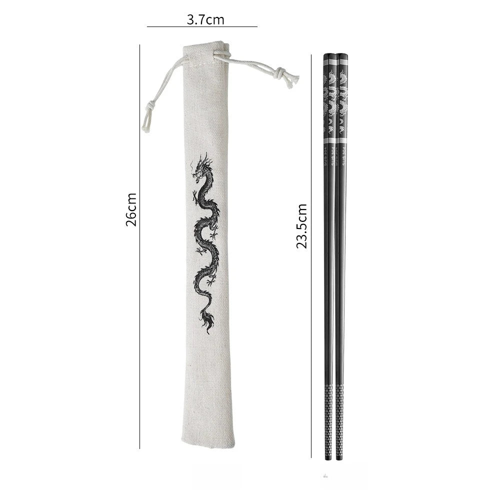 304 Stainless Steel Chopsticks | Laser Dragon Pattern Non-Slip Stainless Steel Chopsticks Babs black