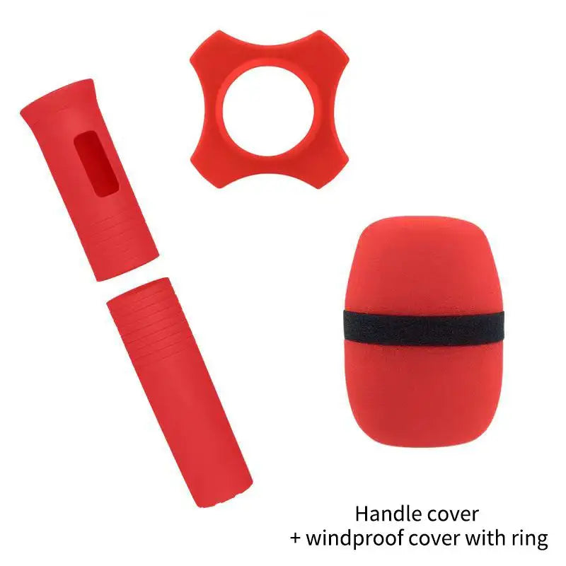 Wireless Mic Rubber Handle Cover – Non-Slip KTV Sleeve Set Mic Handle Cover Babs red3