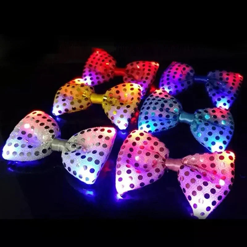 Light Up Sequin Bow Hair Clip & LED Neck Bow – Party Accessory LED Hair Accessory Babs