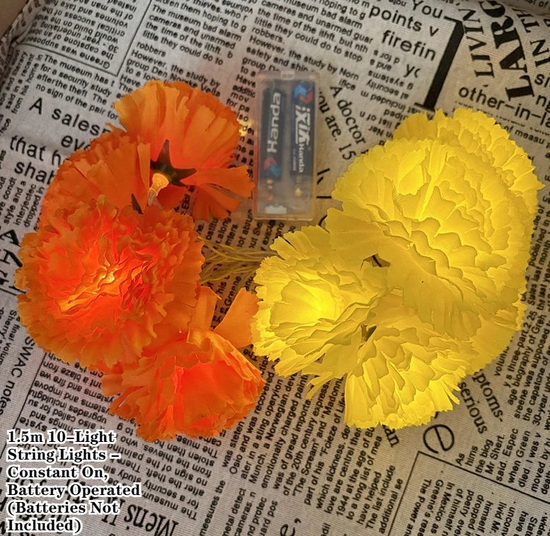 5 Ft LED Orange Marigold Garland Lights | Halloween & Diwali Decor LED Garland String Lights Babs Orange and yellow 3PCS