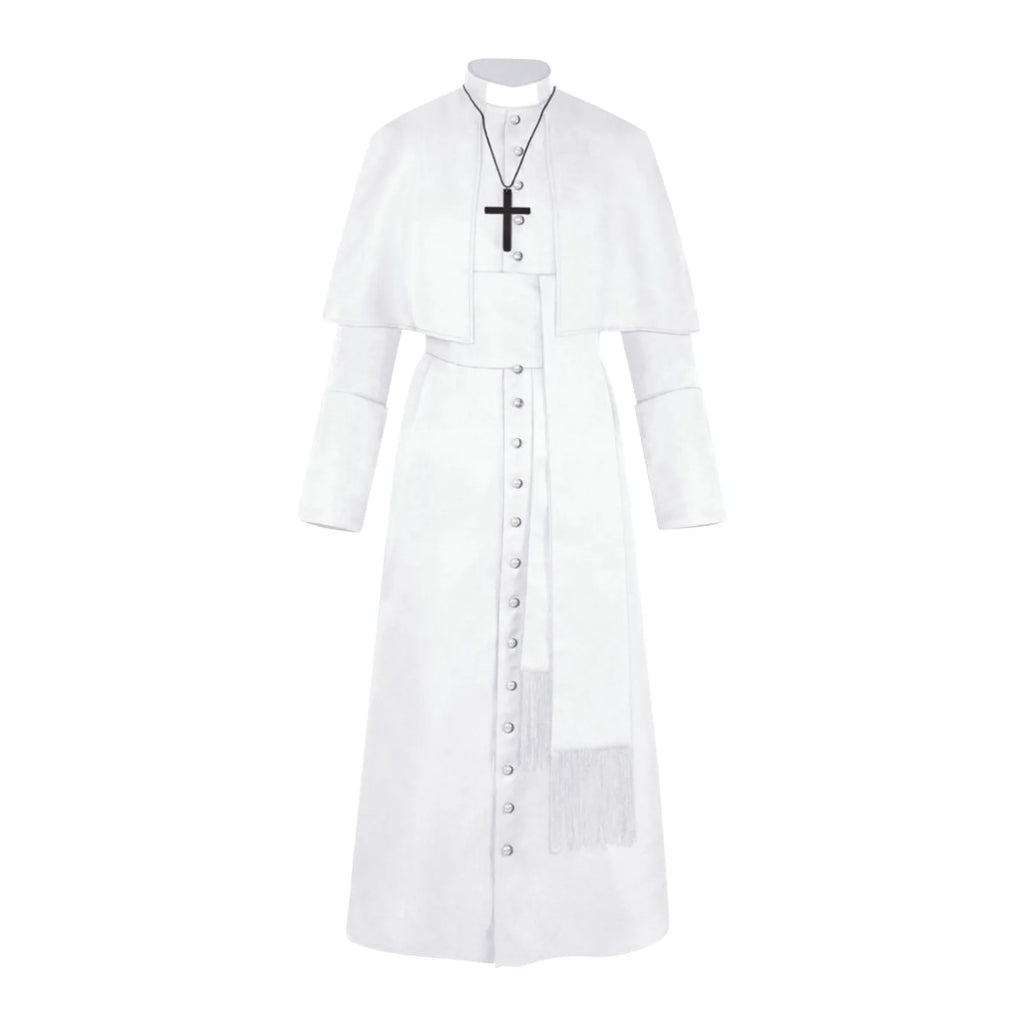 Medieval Priest Costume Robe Set – Unisex S–3XL with Cross Cosplay Costume Set Babs White S