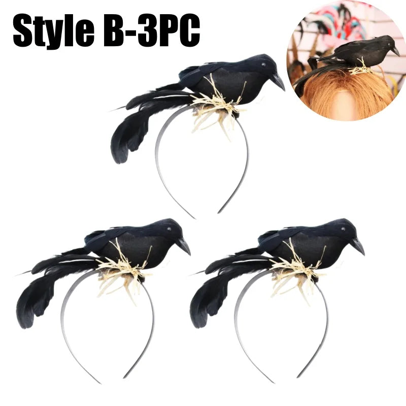 Halloween Black Crow Feather Headband – Raven Costume Accessory Costume Headband Babs Style B-3PCS