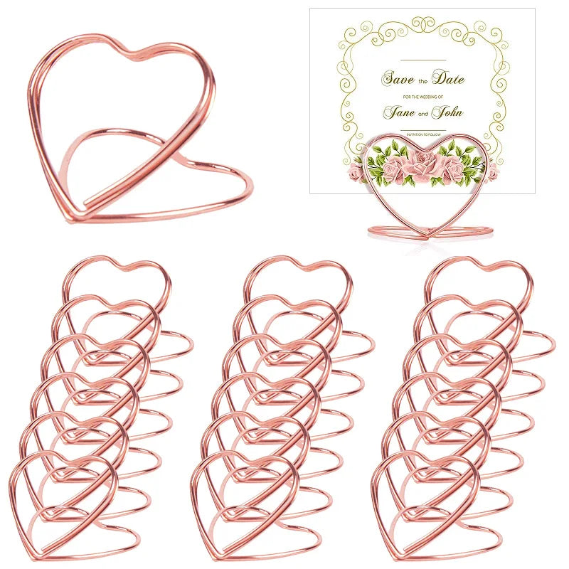 Metal Heart Place Card Holders – Wedding & Party Décor (10/20pk) Place Card Holders Babs Rose Gold 20Pcs