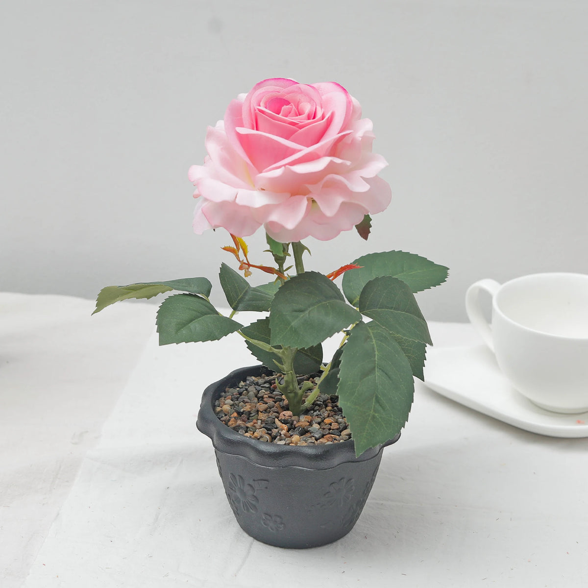 Silk Rose Bonsai Artificial Flower Potted Plant | Wedding & Home Décor Artificial Flower Bonsai Babs Champagne Pink