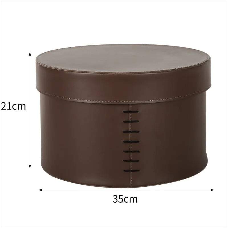 Luxury Round Leather Storage Box with Lid | Minimalist Organizer Leather Storage Box Babs Brown