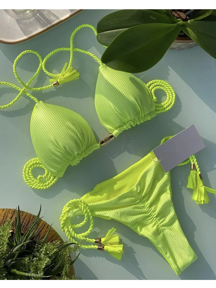 Women's Backless Lace-Up Triangle Bikini Set – Multicolor Triangle Bikini Set Babs