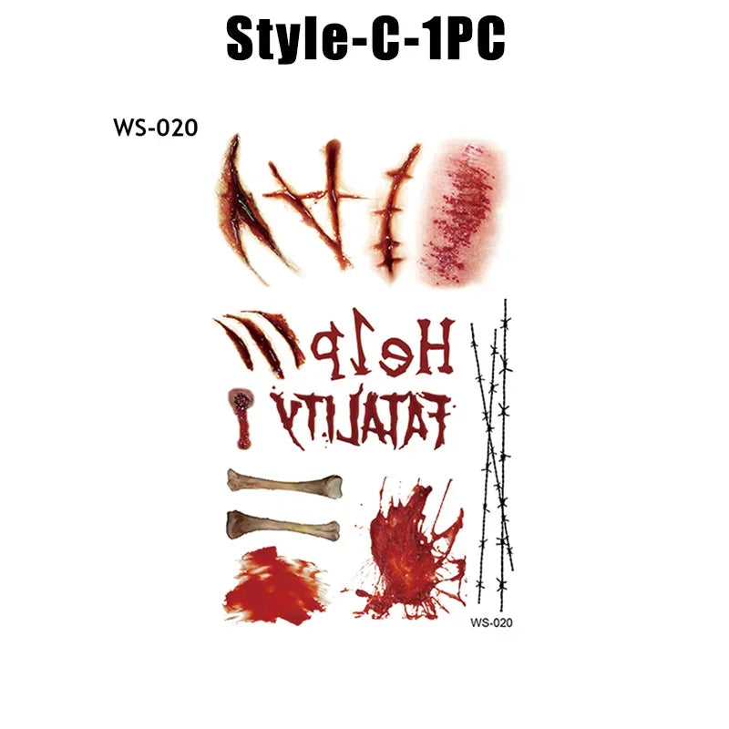 Halloween Wound Temporary Tattoos – Realistic Blood FX Costume Temporary Tattoo Babs C-1PCS