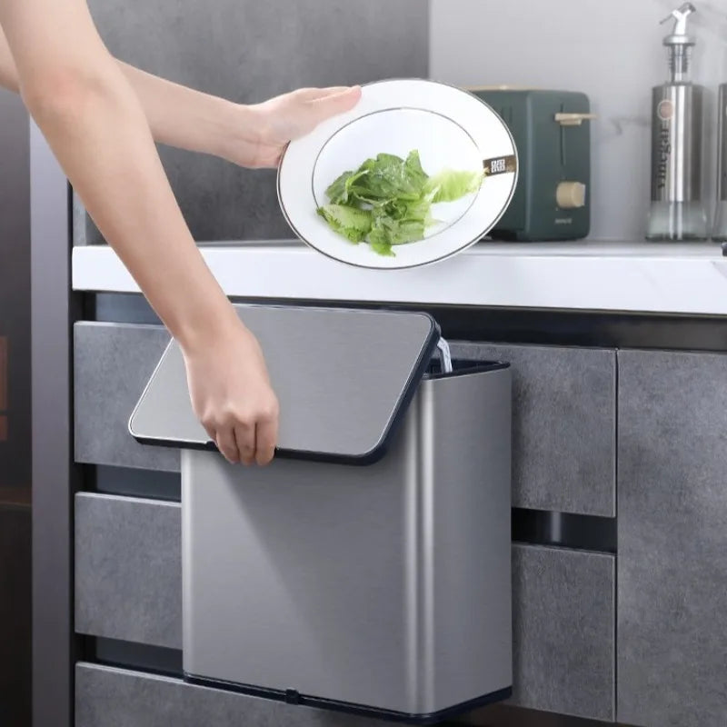 Wall Mounted Stainless Steel Trash Can with Slide Lid – 6L Wall Mounted Trash Can Babs