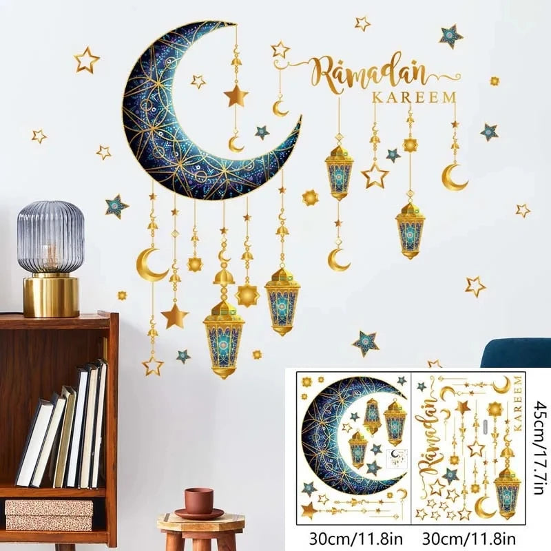Ramadan Kareem Wall Stickers Moon Star Lantern Eid Decals Festival Wall Decal Babs A