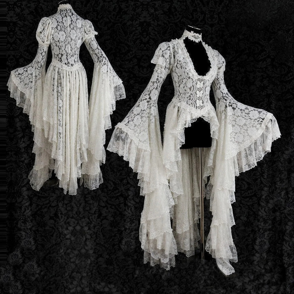 Women's Gothic Halloween Witch Maxi Dress | Medieval Cosplay Gothic Cosplay Dress Babs White XXXXXL