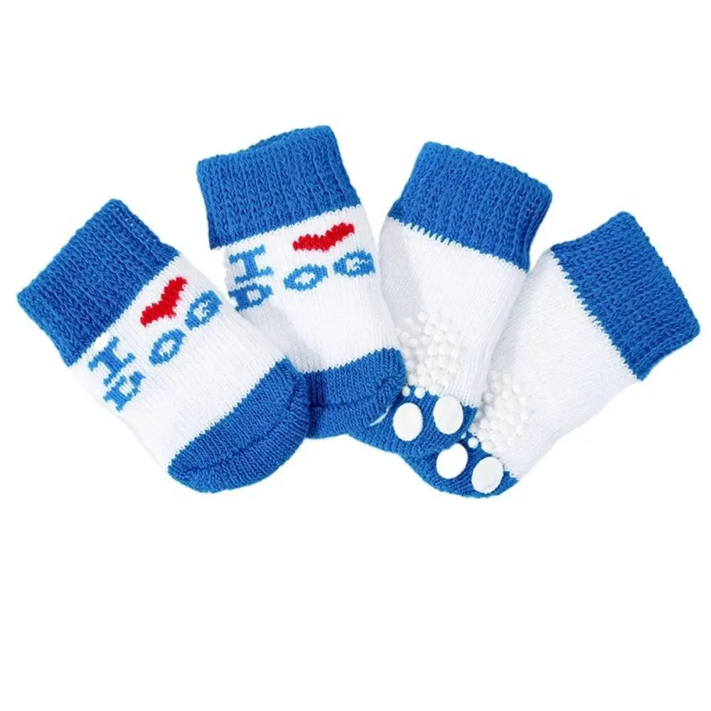 Cute Anti-Slip Pet Socks for Dogs & Cats – 4 Pack, S/M/L Pet Socks Babs blue love L