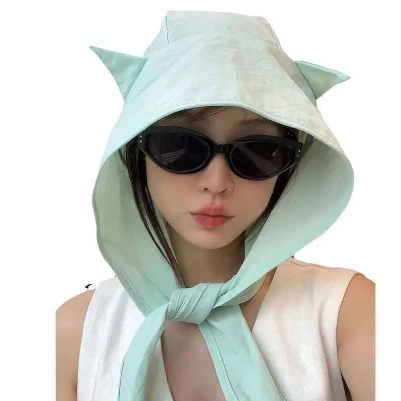 Cute Cat Ears UV Sun Hat – Quick Dry Ear Flap Beach Cap UV Bucket Hat Babs Green 1PC
