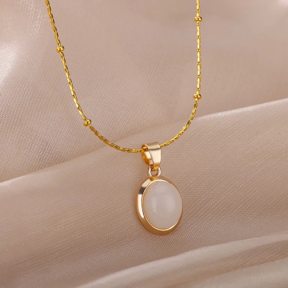 Opal Oval Pendant Necklace – Gold Stainless Steel for Women Pendant Necklace Babs