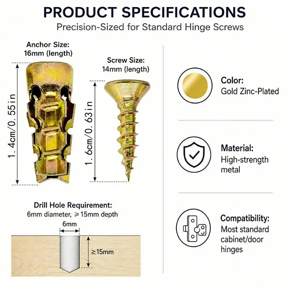 Door Hinge Repair Screws & Expansion Wall Anchors – 50-Set Expansion Repair Screws Babs set