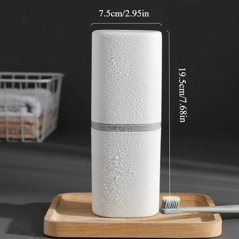 Portable Travel Toothbrush Holder Case & Mouthwash Cup Toothbrush Travel Case Babs White