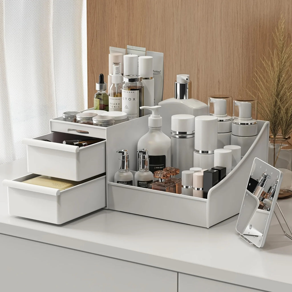 Men's Cologne & Perfume Organizer with Drawers | Countertop Cosmetic Storage Organizer Babs WHITE