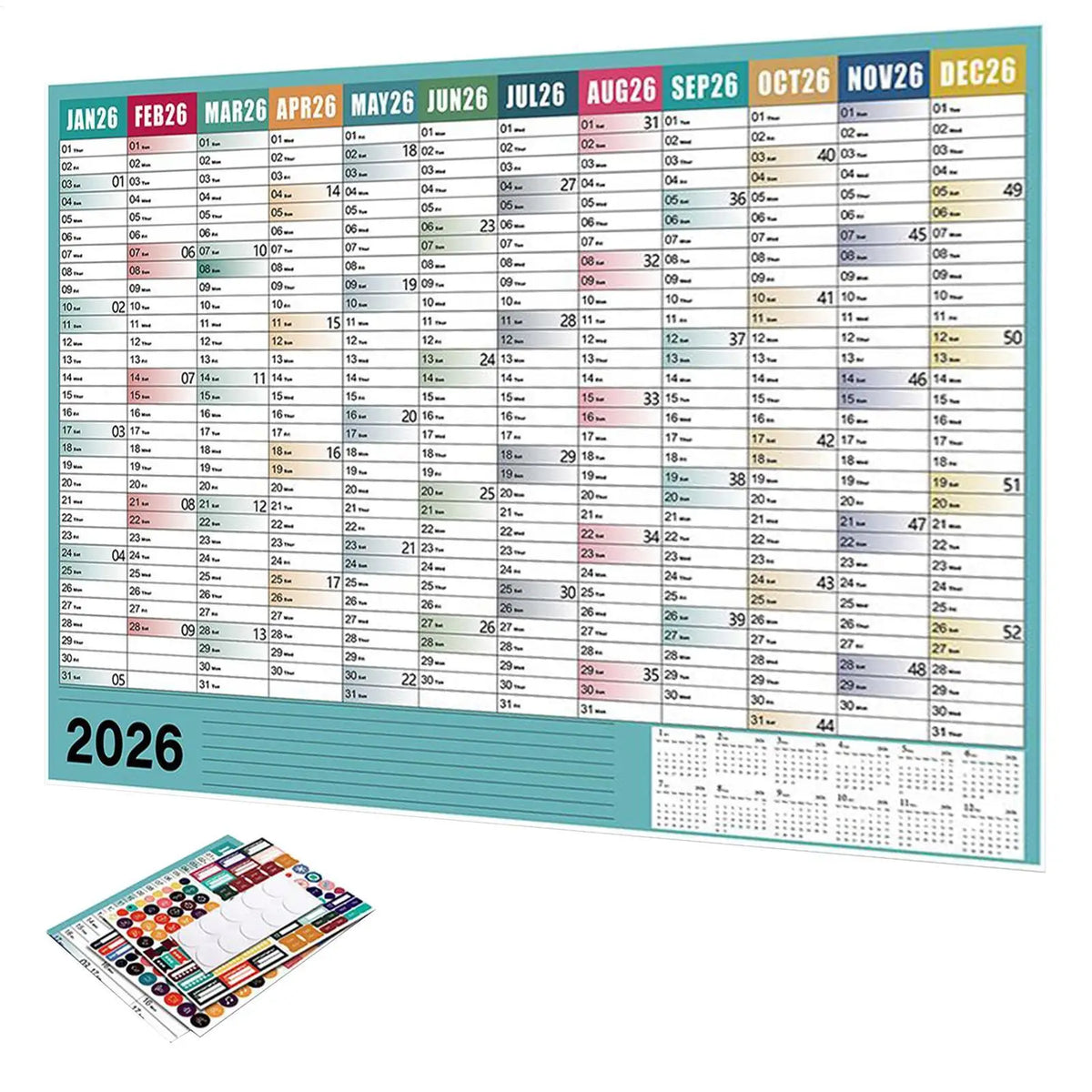 2026 Large Wall Calendar Poster with Stickers | Home & Office Wall Calendar Planner Babs