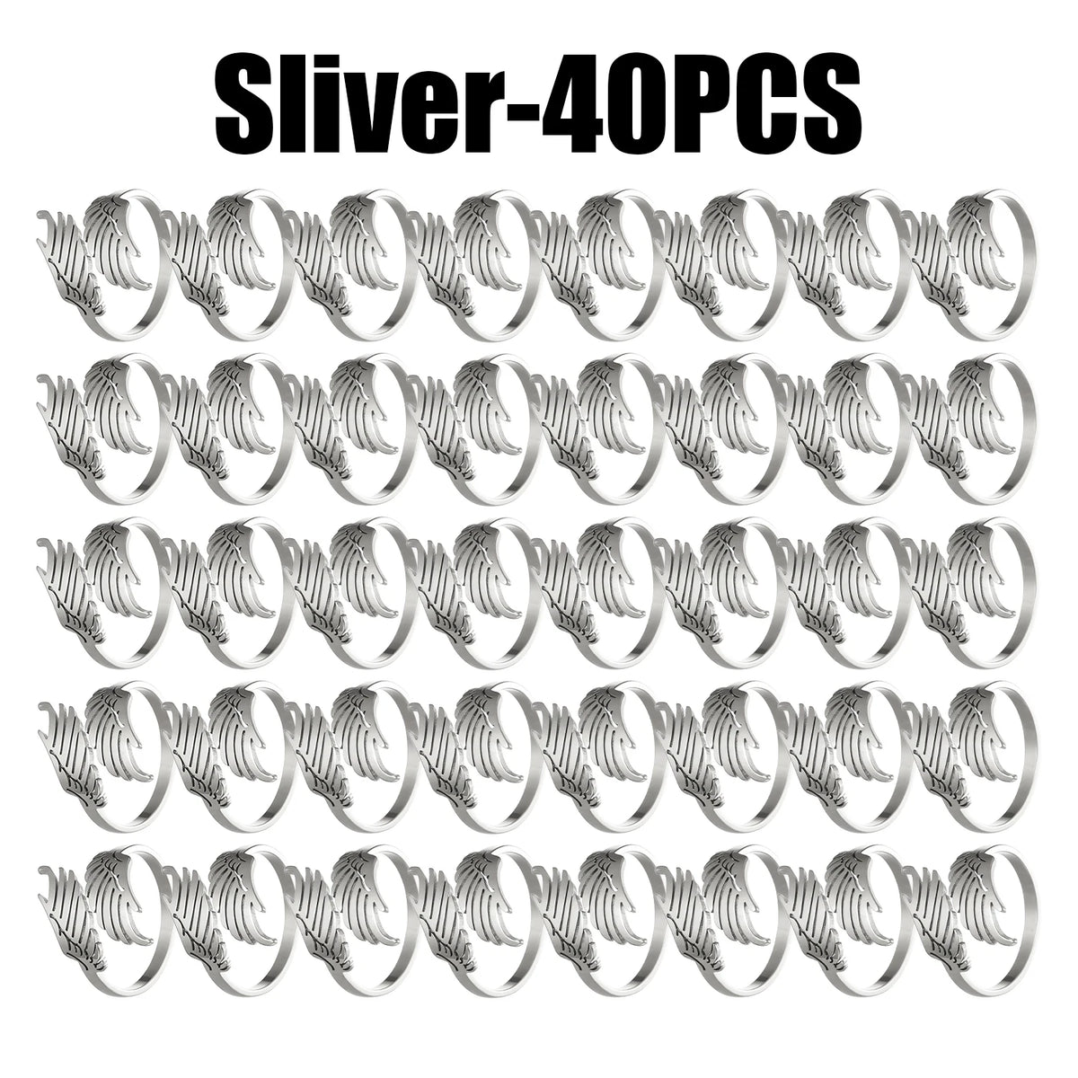 Geometric Wing Open Ring – Stainless Steel Unisex Fashion Fashion Ring Babs Sliver 40PCS