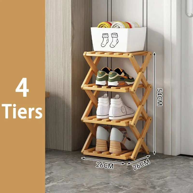 Bamboo Vertical Shoe Rack 4/8/9 Tier – Foldable, No Assembly Foldable Shoe Rack Babs 4 tiers