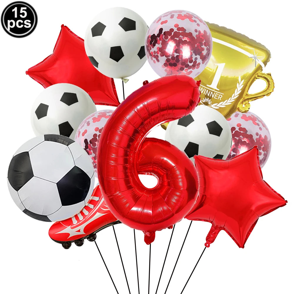32" Soccer Ball Foil Balloon Set – Kids Birthday Party Decor Party Foil Balloons Babs Red Number 6 As pictures show
