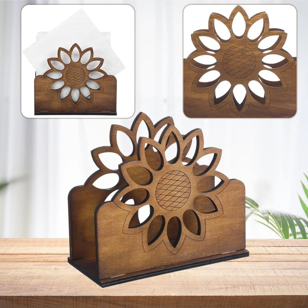 Wooden Sunflower Napkin Holder – Farmhouse Cocktail Style Napkin Holder Babs