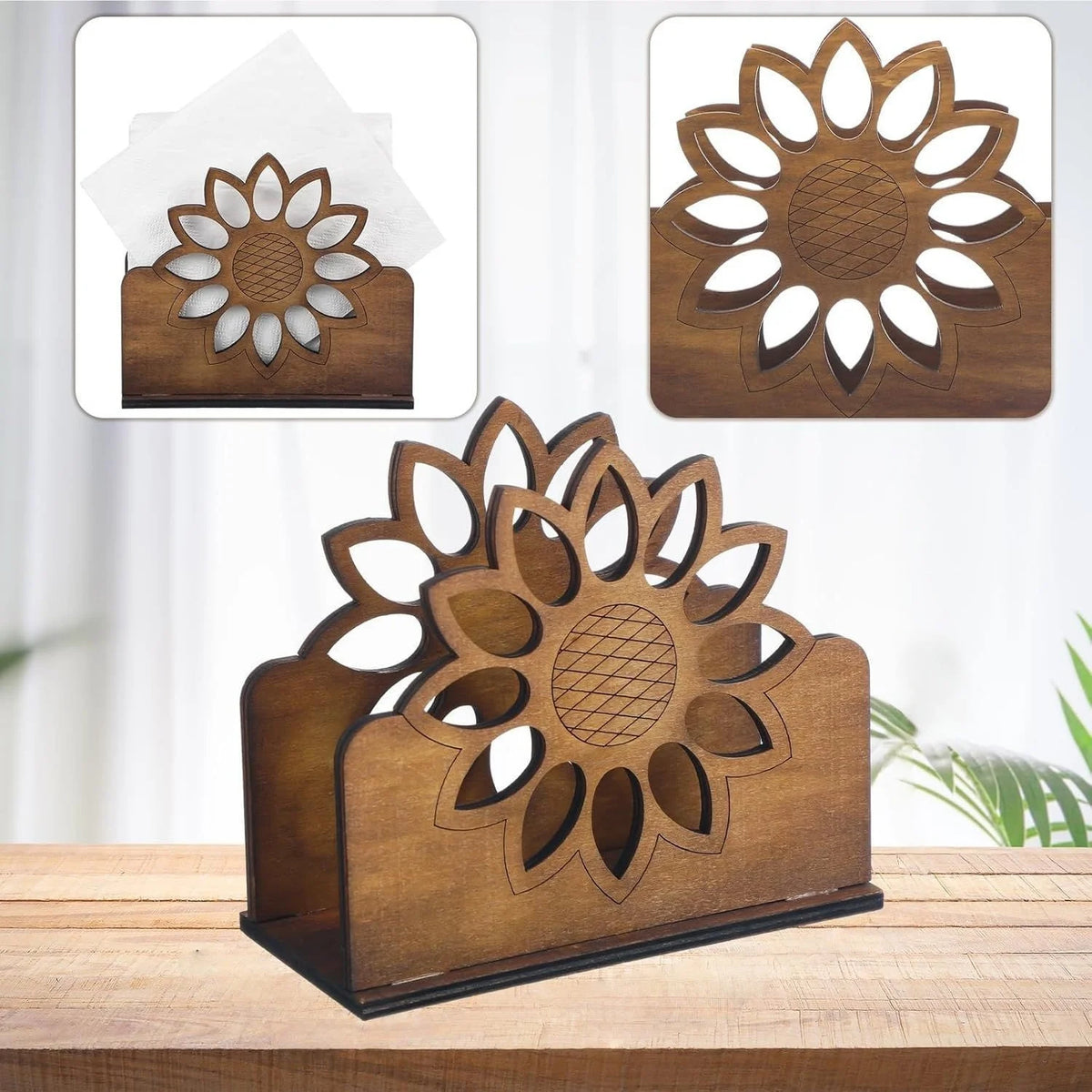 Wooden Sunflower Napkin Holder – Farmhouse Cocktail Style Napkin Holder Babs
