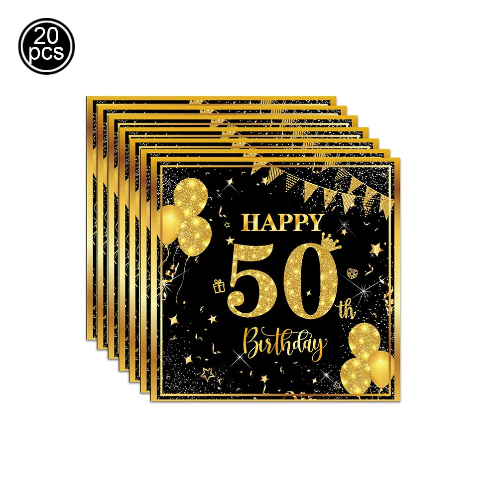 50th Birthday Party Decorations – Black & Gold Tableware Set Party Tableware Set Babs cup