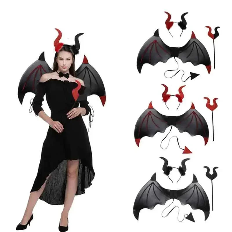 Devil Costume Set – Wings, Tail, Horn Headband & Fork Costume Accessory Set Babs