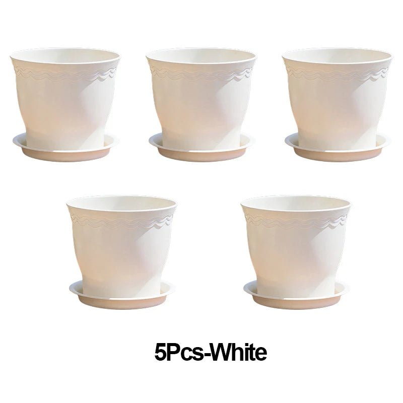 5-Pack Resin Desktop Flower Pots with Bottom Trays | Garden Decor Desktop Plant Planters Babs 5Pcs-White