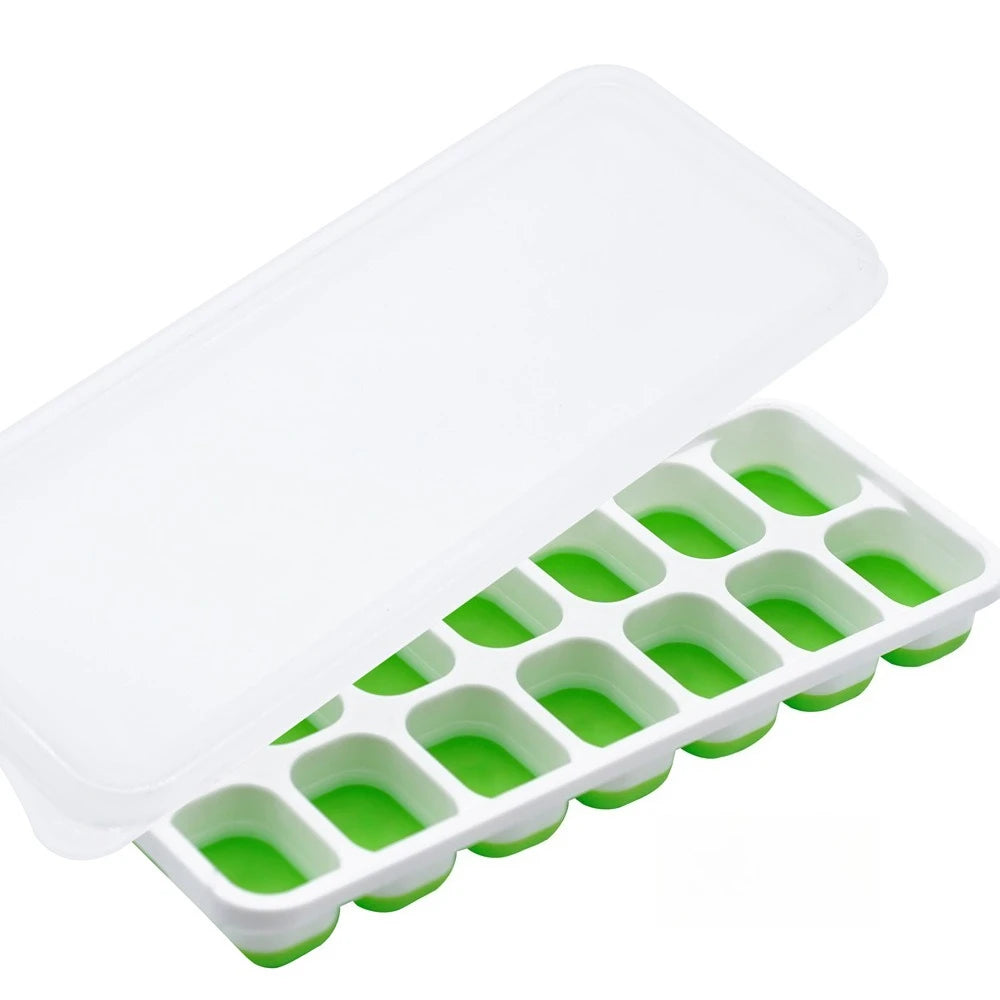 14-Grid Silicone Ice Cube Mold with Lid – Popsicle Maker Ice Cube Mold Babs green
