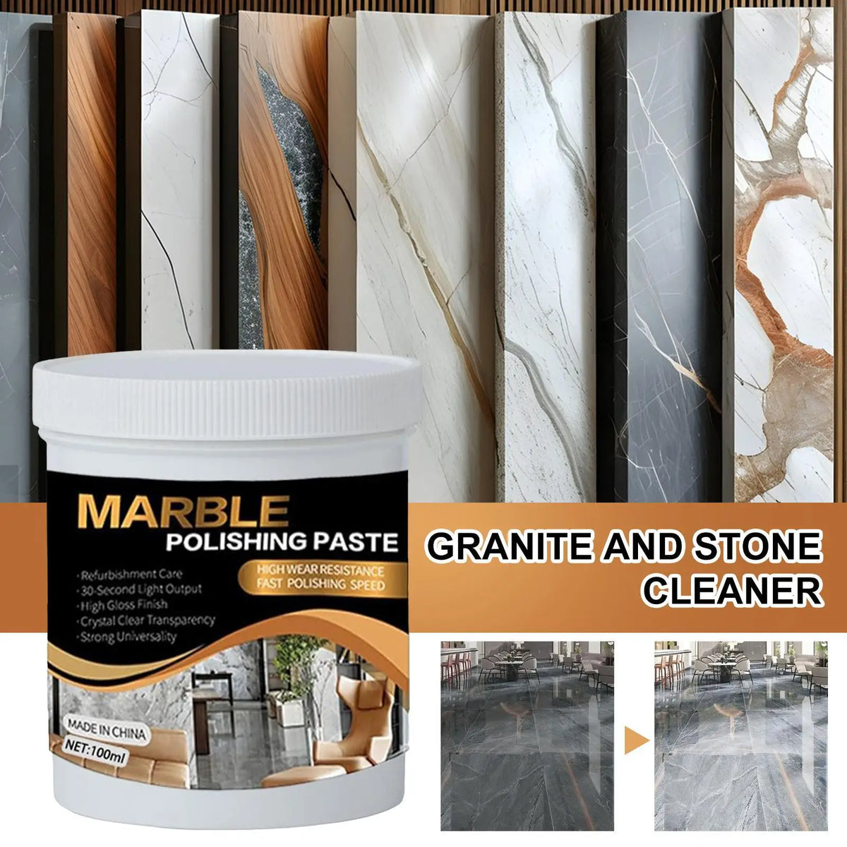 Stone Polishing Wax – Granite, Marble & Quartz Shine Restorer Stone Polish Wax Babs
