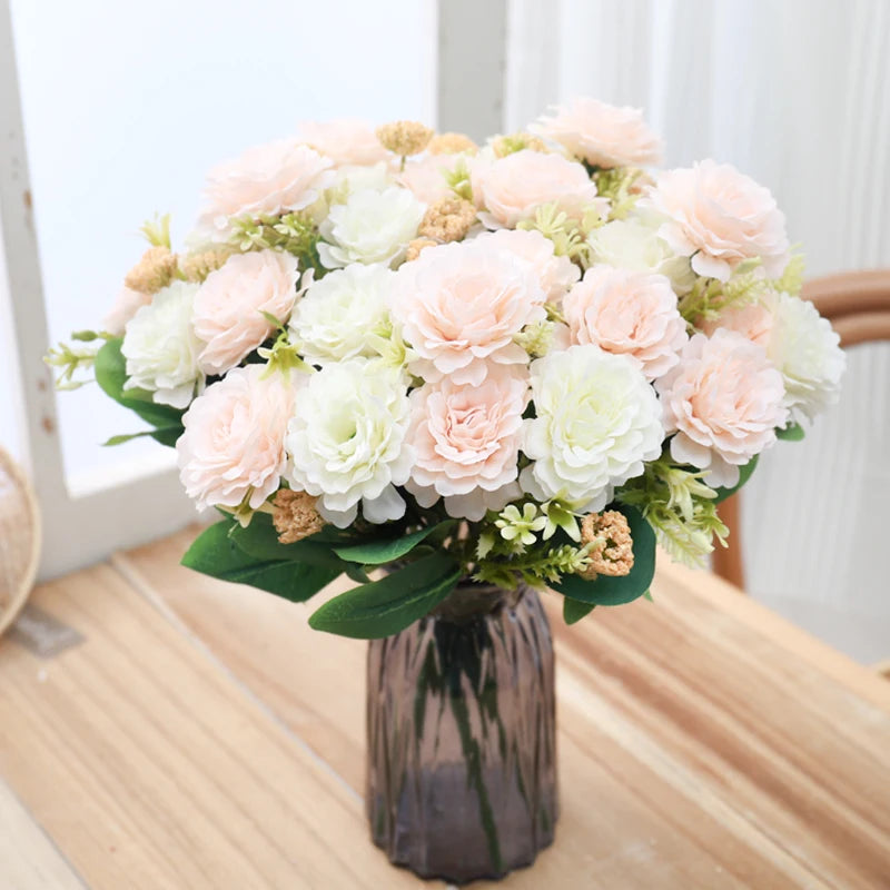Silk Peony Artificial Flowers – White Bouquet, Home & Wedding Artificial Silk Flowers Babs