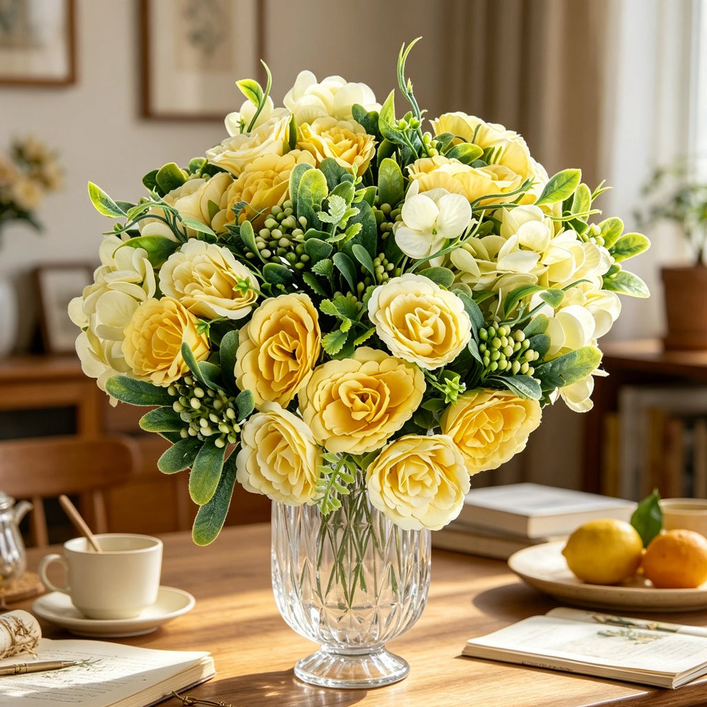 Silk Rose Hydrangea Artificial Flower Bouquet – Wedding & Home Artificial Flower Bouquet Babs