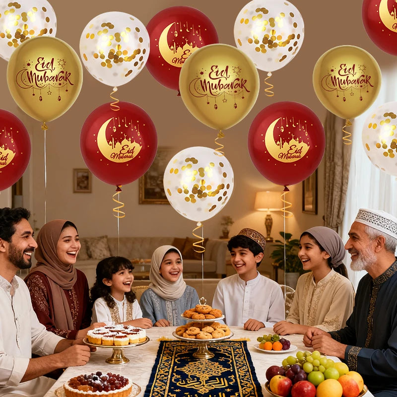 15pcs Eid Mubarak Moon & Star Latex Balloons | Ramadan Décor Party Balloons Babs