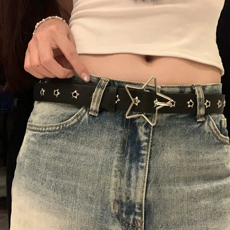 Y2K Punk Goth Star Eyelet Rivet Belt – Unisex PU Leather PU Leather Belt Babs