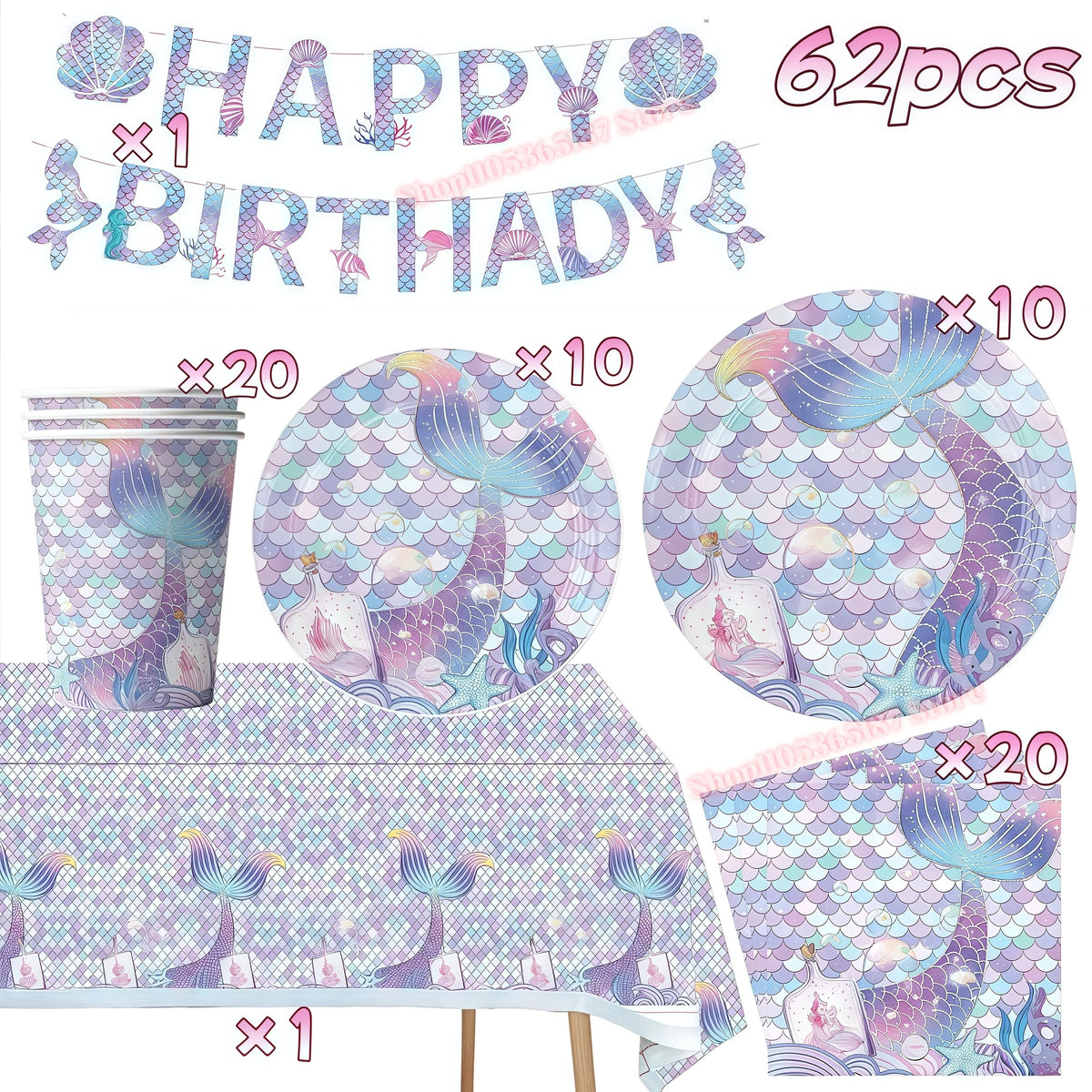 Mermaid Birthday Party Decorations Set – Plates, Cups & More