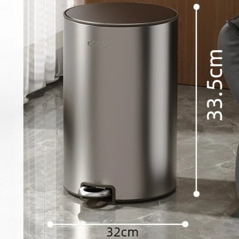 Stainless Steel Pedal Trash Can | 7L 11L 15L Round Dustbin Pedal Trash Can Babs 11L-Gray