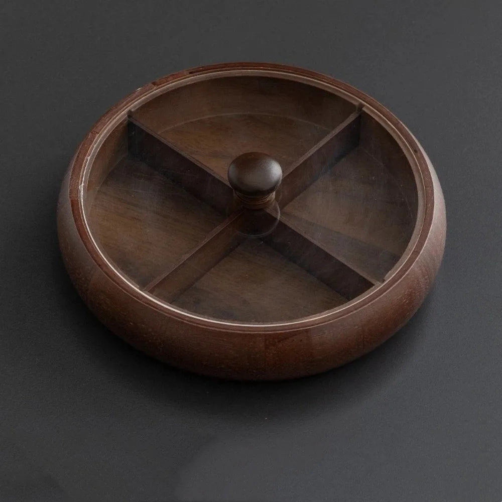 Round Wooden 4-Compartment Snack Serving Tray – Retro Nut Platter Snack Serving Tray Babs Coffee